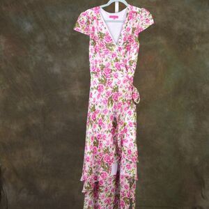 VTG Betsey Johnson Floral Chiffon High Low Hem Wrap Dress (Size 6 -See Note)